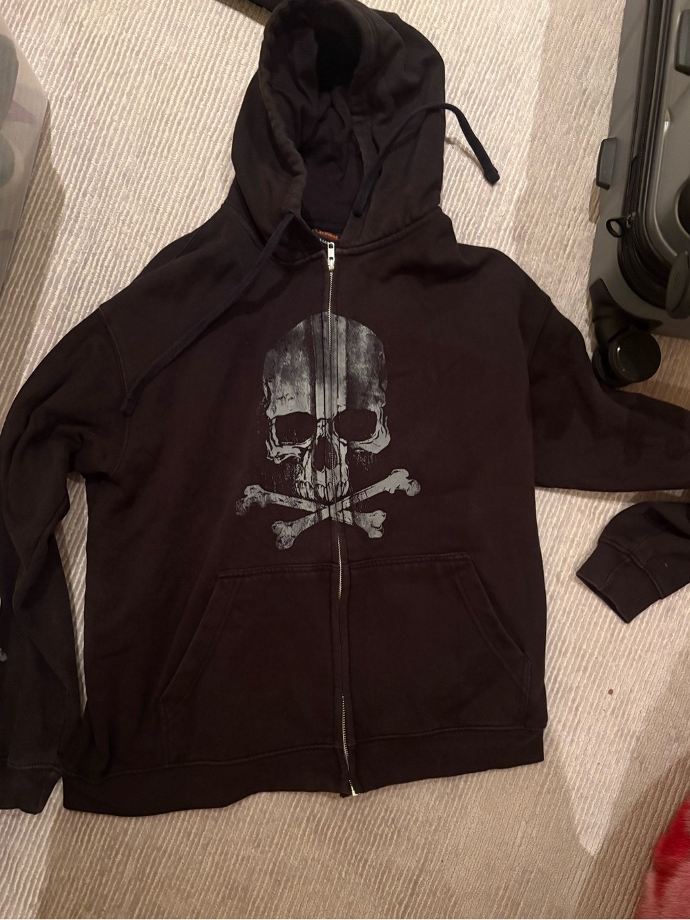 Black Zip-Up Hoodie with Skull Graphic